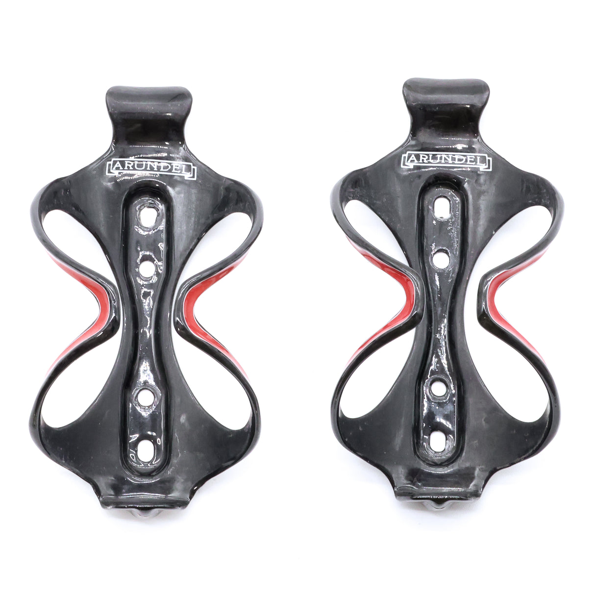 Arundel Mandible Red UD Weave Glossy Carbon Top Load Bottle Cage Pair - 58g