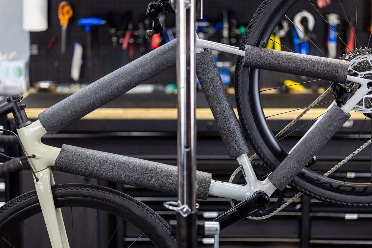 bike that is being packed and prepared for shipping