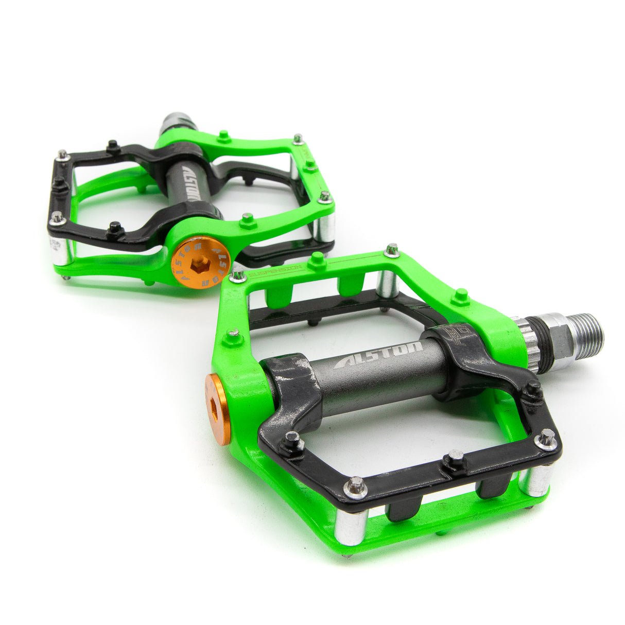Alston MTB Aluminum Flat Platform Pedals Green Black 392g