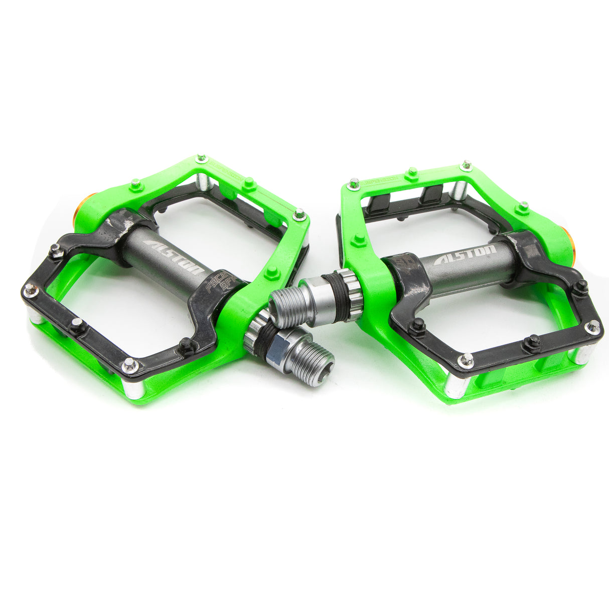Alston MTB Aluminum Flat Platform Pedals Green Black 392g