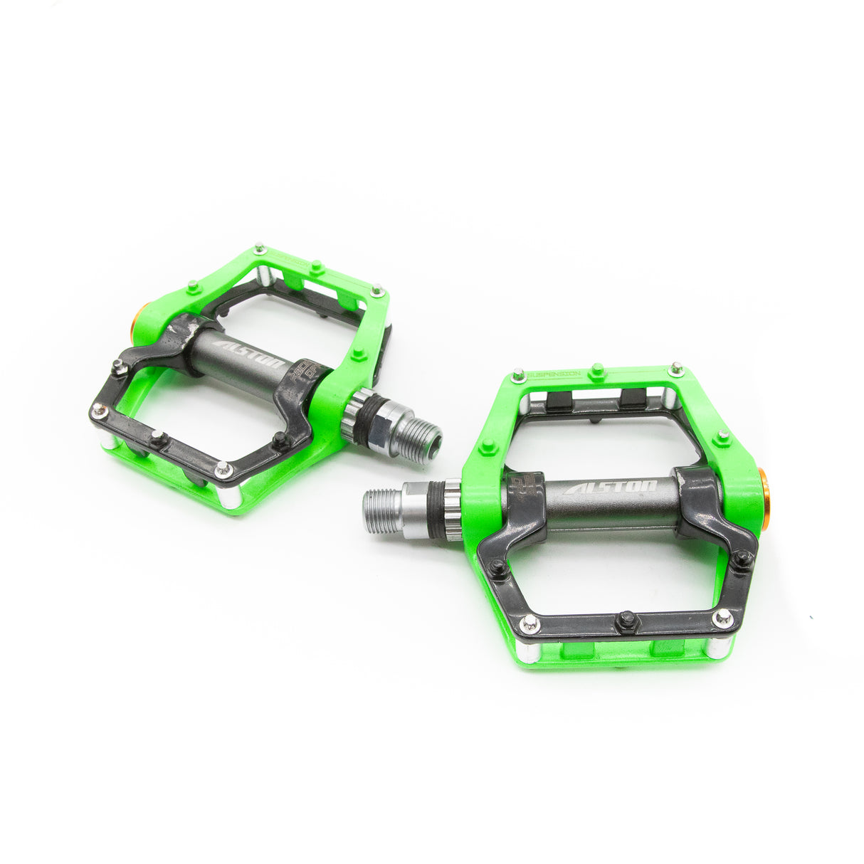 Alston MTB Aluminum Flat Platform Pedals Green Black 392g