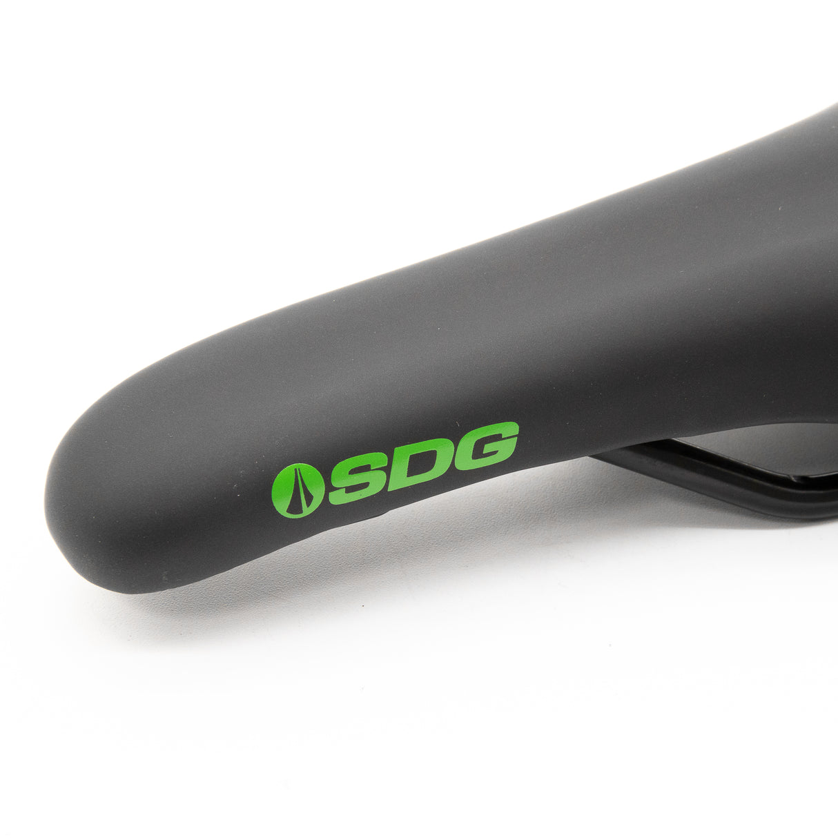 New SDG Duster Black Green MTB Saddle Steel Rails