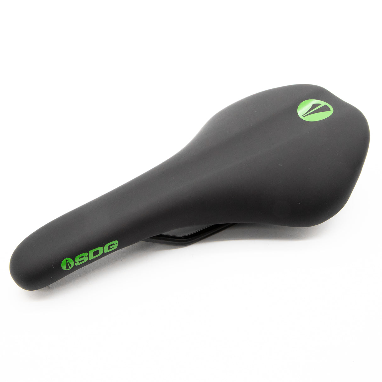 New SDG Duster Black Green MTB Saddle Steel Rails