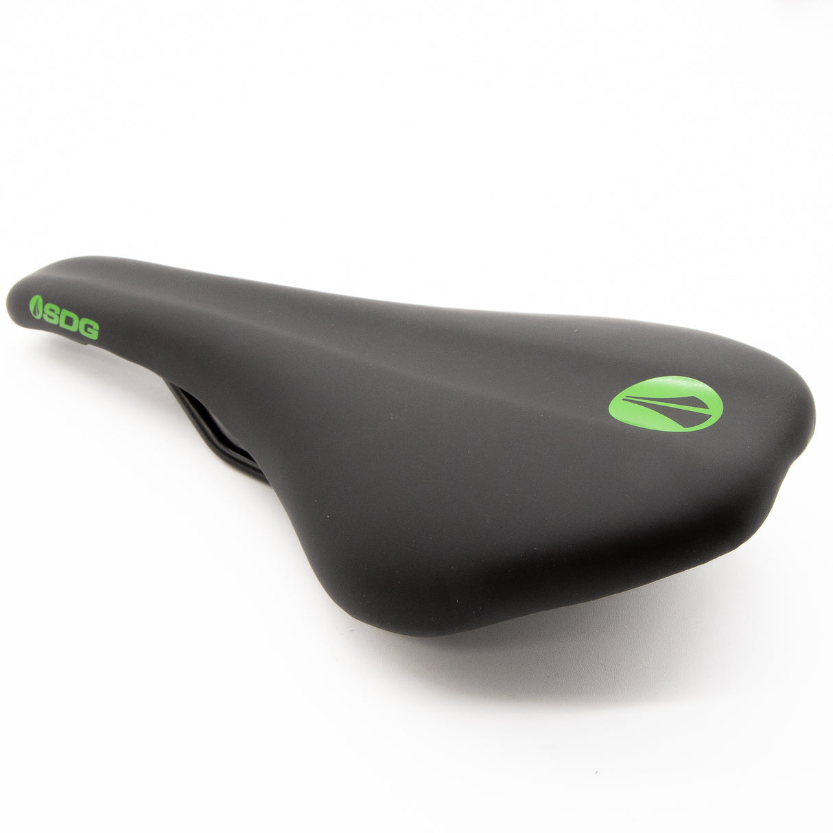 New SDG Duster Black Green MTB Saddle Steel Rails