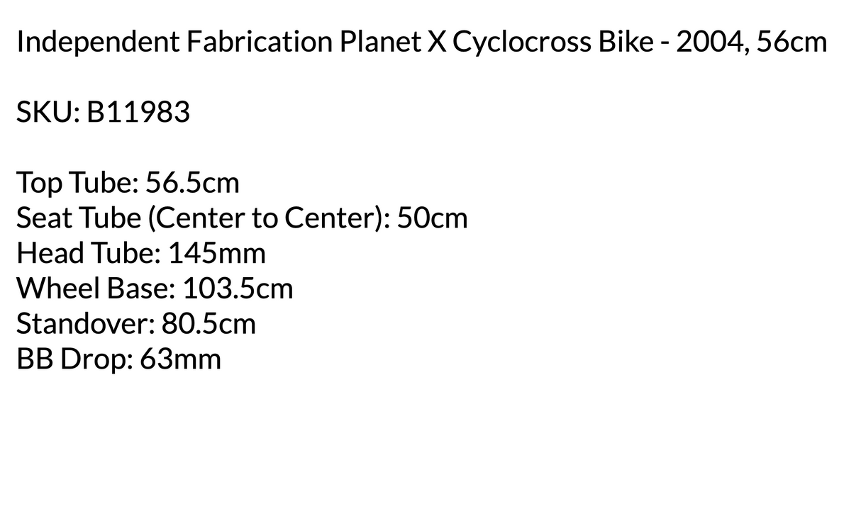 Independent Fabrication Planet X Cyclocross Bike - 2004, 56cm