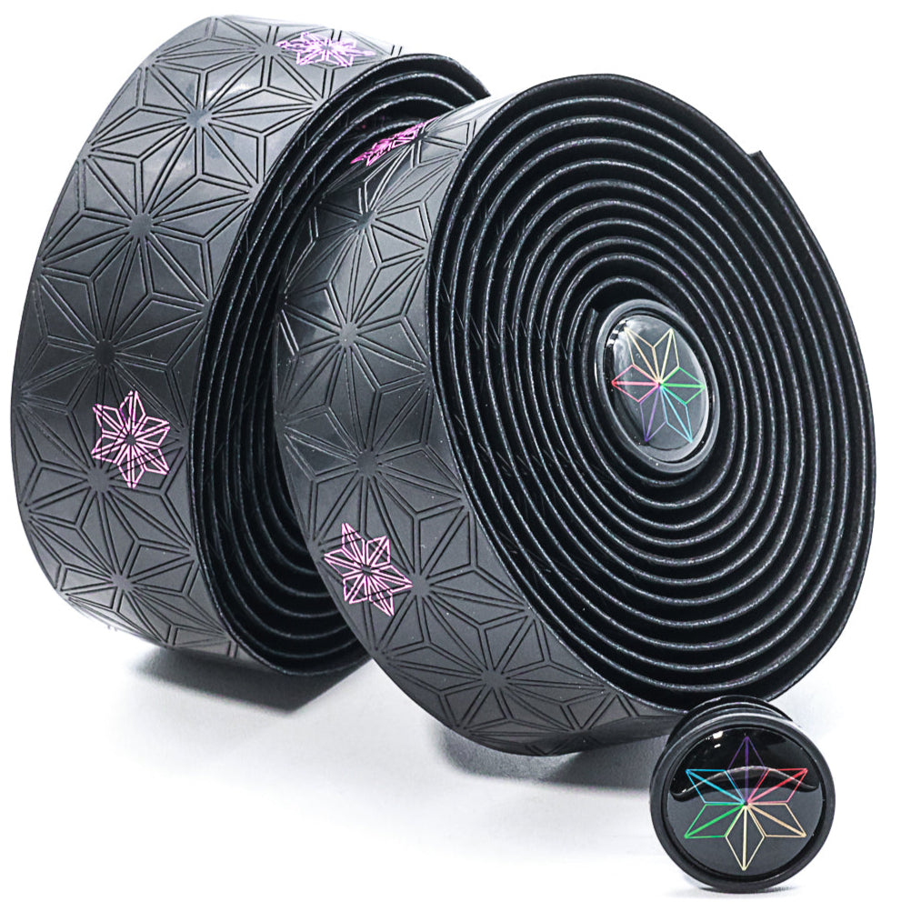 Super Sticky Kush Bicycle Handlebar Tape - Black with Pink Stars