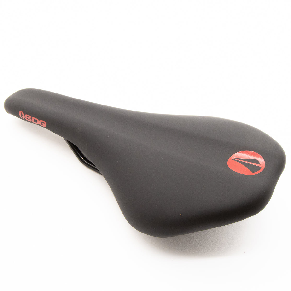 New SDG Duster Black Red MTB Saddle Steel Rails