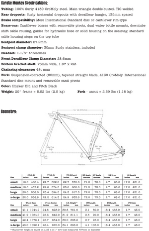 2008 Surly Karate Monkey Mountain Bike Frameset - Medium