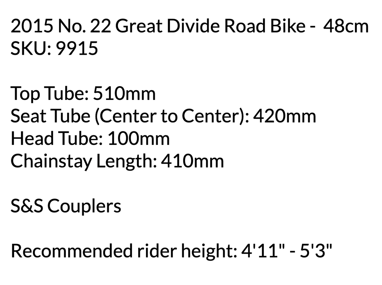 No. 22 Great Divide Titanium S&S Road Bike - 2015, 48cm